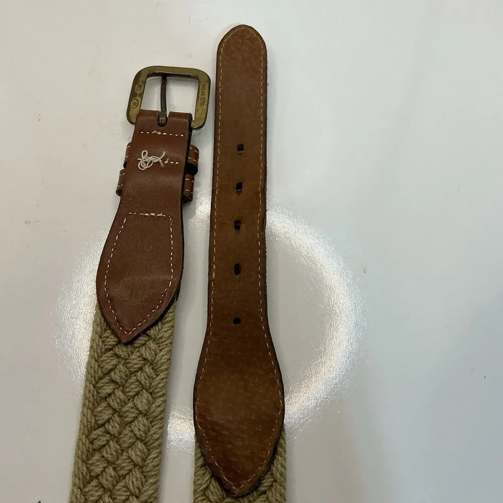 Dockers Braided Woven Belt Men’s Size 36 Tan Khaki Brown Leather Trim Brass